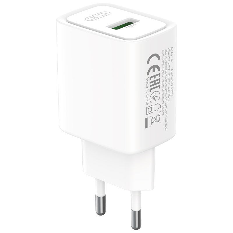 Síťová nabíječka XO Design CE50, 18 W, 3 A, 1× USB-A, bílá