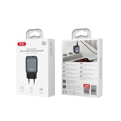 Síťová nabíječka XO Design L156, 30W, 3A, 1 x USB-A - 1 x USB-C, Černá