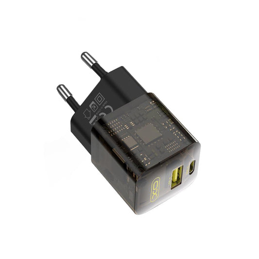Síťová nabíječka XO Design CE05, 30W, 3A, 1 x USB-A - 1 x USB-C, Hnědá