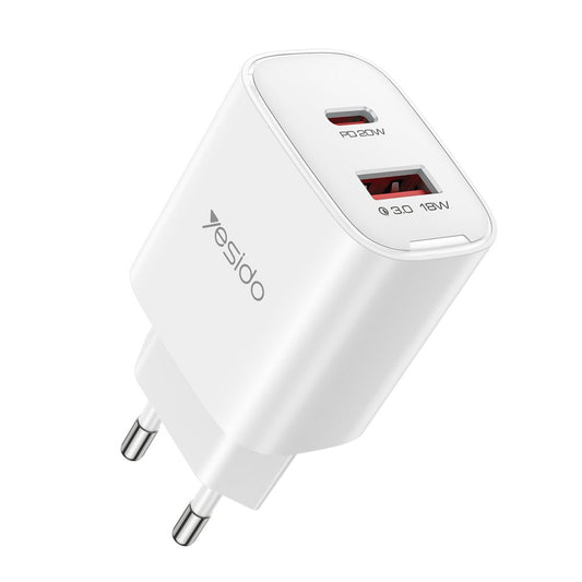 Síťová nabíječka Yesido YC02E, 20W, 3A, 1 x USB-A - 1 x USB-C, Bílá