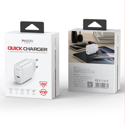 Síťová nabíječka Yesido YC57, 20W, 3A, 1 x USB-C, Bílá
