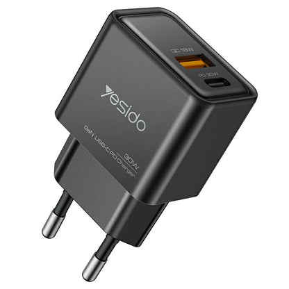 Síťová nabíječka Yesido YC64, 30W, 3A, 1 x USB-A - 1 x USB-C, černá
