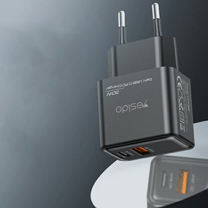 Síťová nabíječka Yesido YC64, 30W, 3A, 1 x USB-A - 1 x USB-C, černá