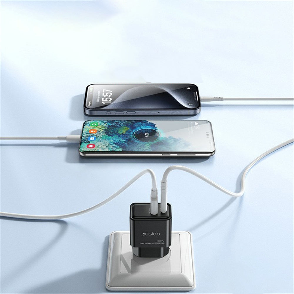 Síťová nabíječka Yesido YC64, 30W, 3A, 1 x USB-A - 1 x USB-C, černá