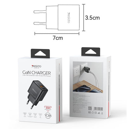 Síťová nabíječka Yesido YC64, 30W, 3A, 1 x USB-A - 1 x USB-C, černá