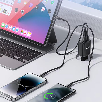 Síťová nabíječka Yesido YC69 Display, 30W, 3A, 1 x USB-A - 2 x USB-C, černá