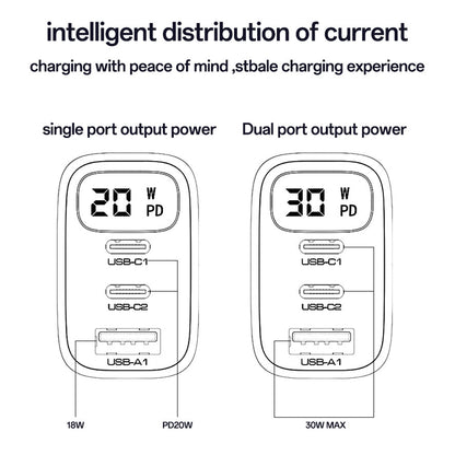Síťová nabíječka Yesido YC69 Display, 30W, 3A, 1 x USB-A - 2 x USB-C, černá