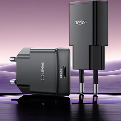 Síťová nabíječka Yesido YC74, 30W, 3A, 1 x USB-C, Černá