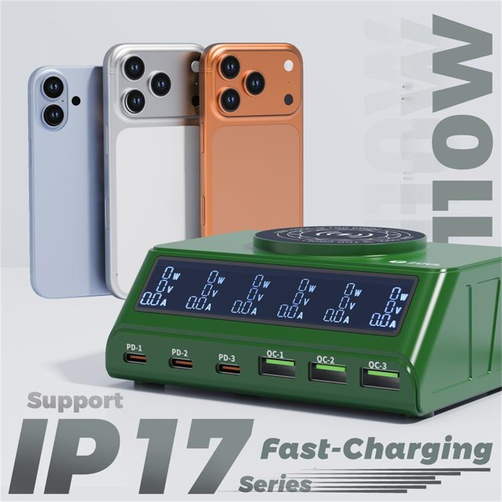 Nabíječka Stanice 2UUL PC11 QI, 110W, 3A, 3 x USB-A - 3 x USB-C, Zelená