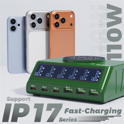 Nabíječka Stanice 2UUL PC11 QI, 110W, 3A, 3 x USB-A - 3 x USB-C, Zelená