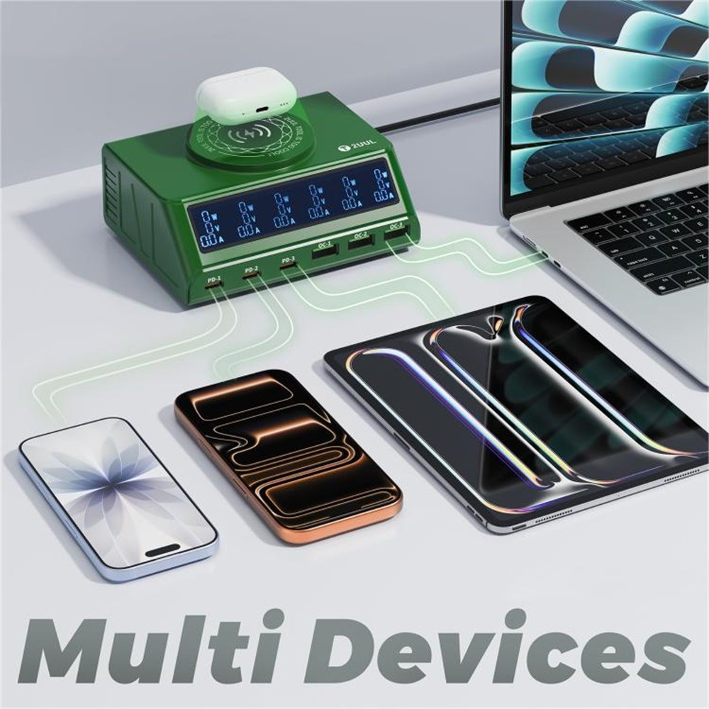 Nabíječka Stanice 2UUL PC11 QI, 110W, 3A, 3 x USB-A - 3 x USB-C, Zelená