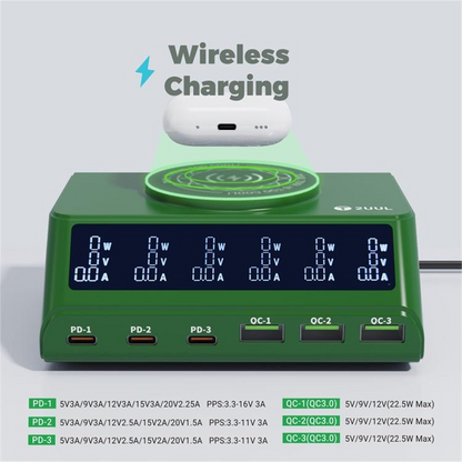 Nabíječka Stanice 2UUL PC11 QI, 110W, 3A, 3 x USB-A - 3 x USB-C, Zelená
