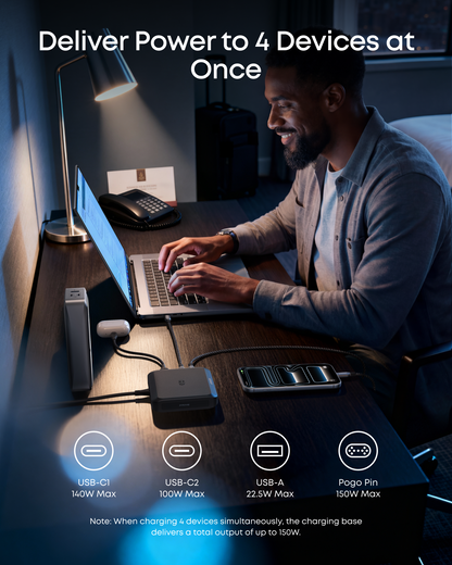 Nabíjecí stanice Anker pro externí baterii Prime, 150W, 5A, 1 x Pogo Pin - 1 x USB-A - 2 x USB-C, Černá A1903G11