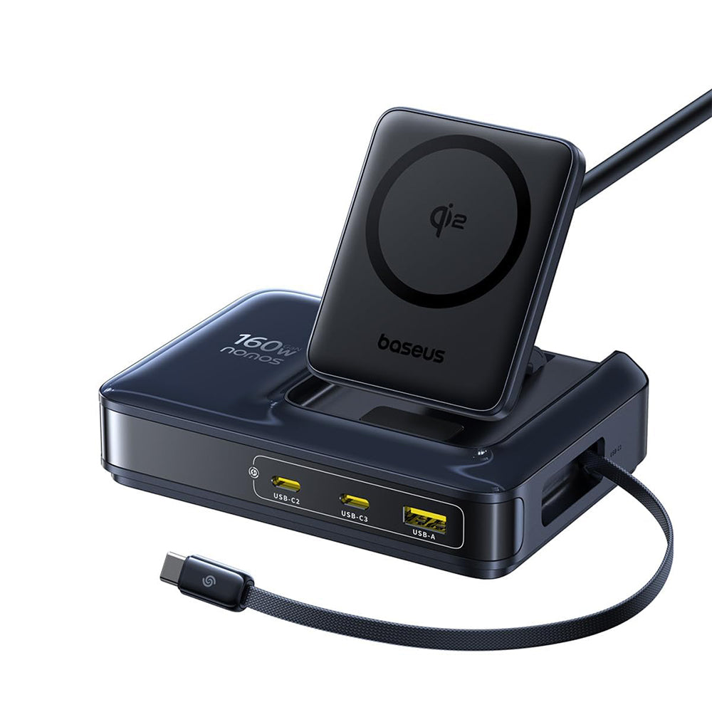 Nabíječka stanice Baseus Nomos NH21 QI 5v1, 160W, 5A, 1 x USB-A - 2 x USB-C, černá E0121700