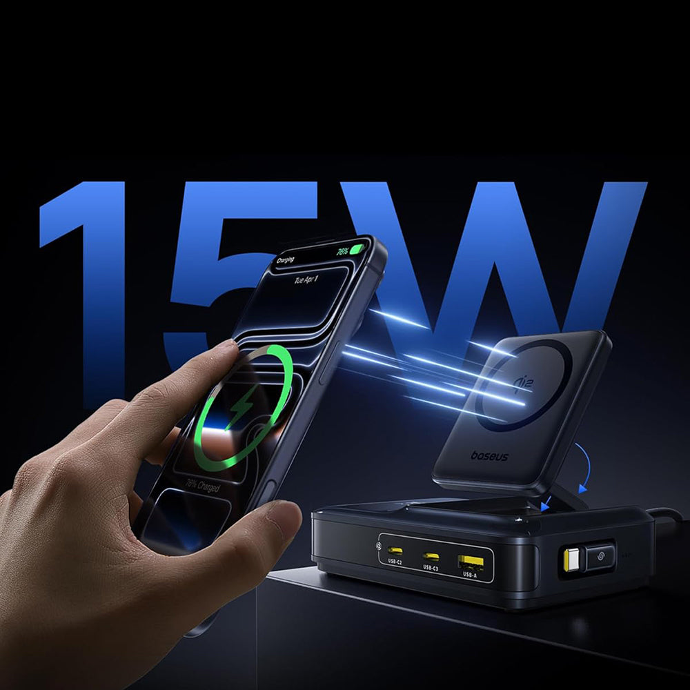 Nabíječka stanice Baseus Nomos NH21 QI 5v1, 160W, 5A, 1 x USB-A - 2 x USB-C, černá E0121700