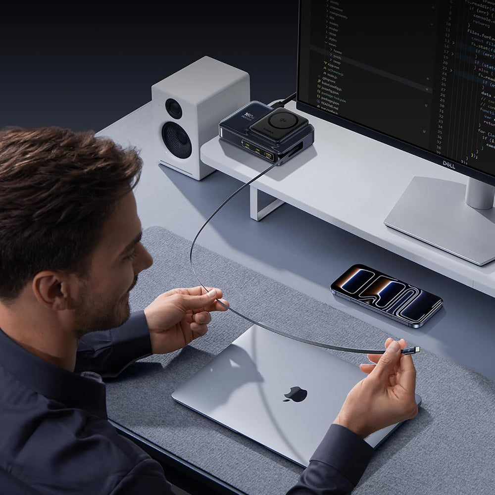 Nabíječka stanice Baseus Nomos NH21 QI 5v1, 160W, 5A, 1 x USB-A - 2 x USB-C, černá E0121700