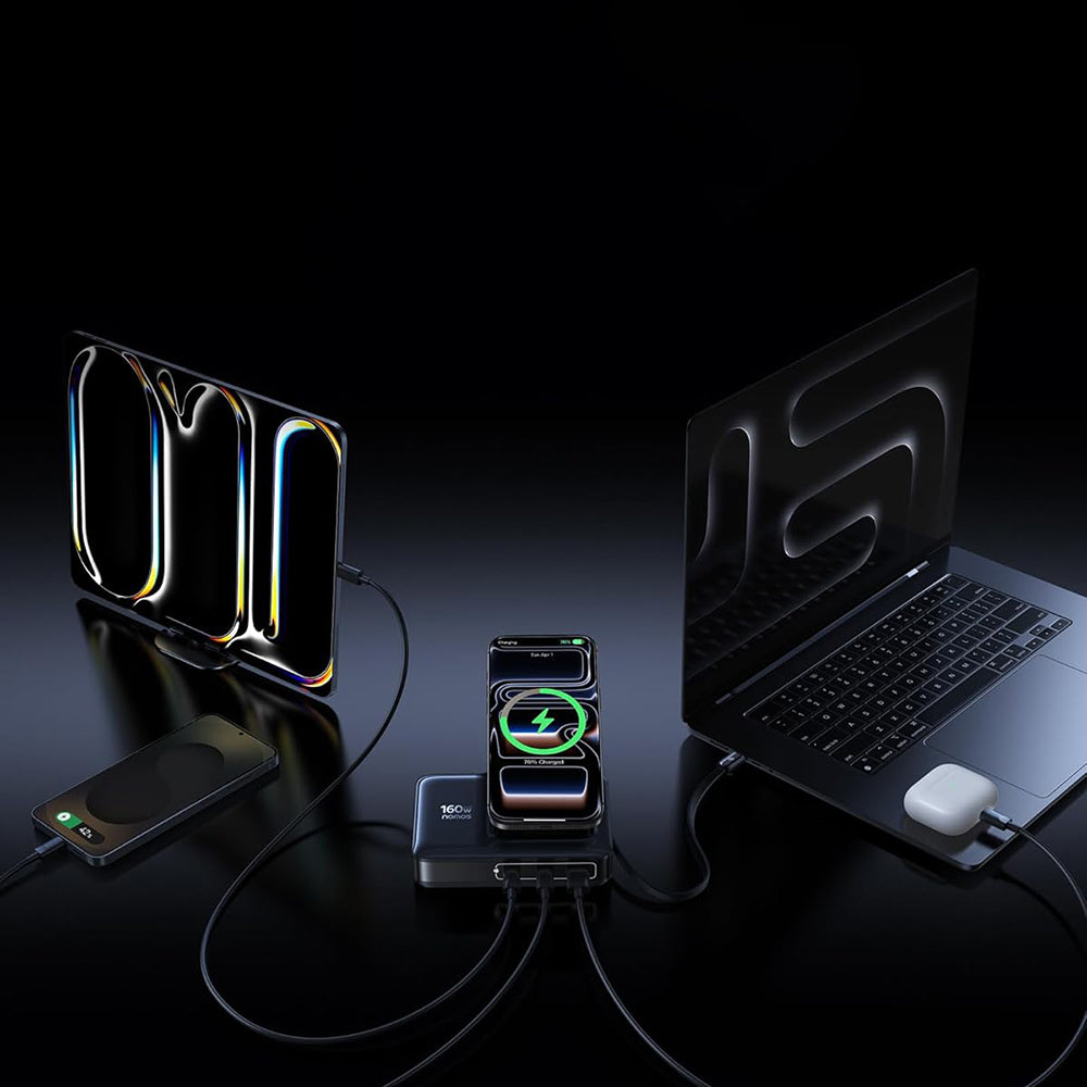 Nabíječka stanice Baseus Nomos NH21 QI 5v1, 160W, 5A, 1 x USB-A - 2 x USB-C, černá E0121700