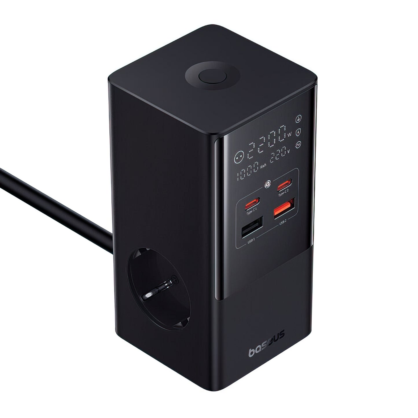 Nabíječka Baseus PowerCombo Tower, 100W, 5A, 2 x Schuko - 2 x USB-A - 2 x USB-C, Černá E00023609113-00
