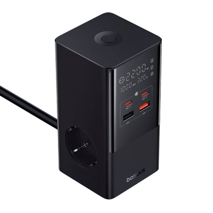 Nabíječka Baseus PowerCombo Tower, 100W, 5A, 2 x Schuko - 2 x USB-A - 2 x USB-C, Černá E00023609113-00