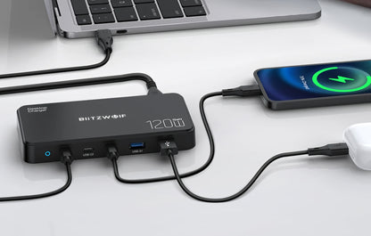 Nabíječka stanice BlitzWolf BW-i100, 120W, 5A, 2 x USB-A - 3 x USB-C, Černá