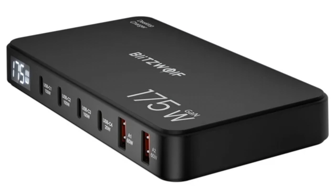Nabíjecí stanice BlitzWolf BW-S30, 175W, 5A, 2 x USB-A - 4 x USB-C, Černá