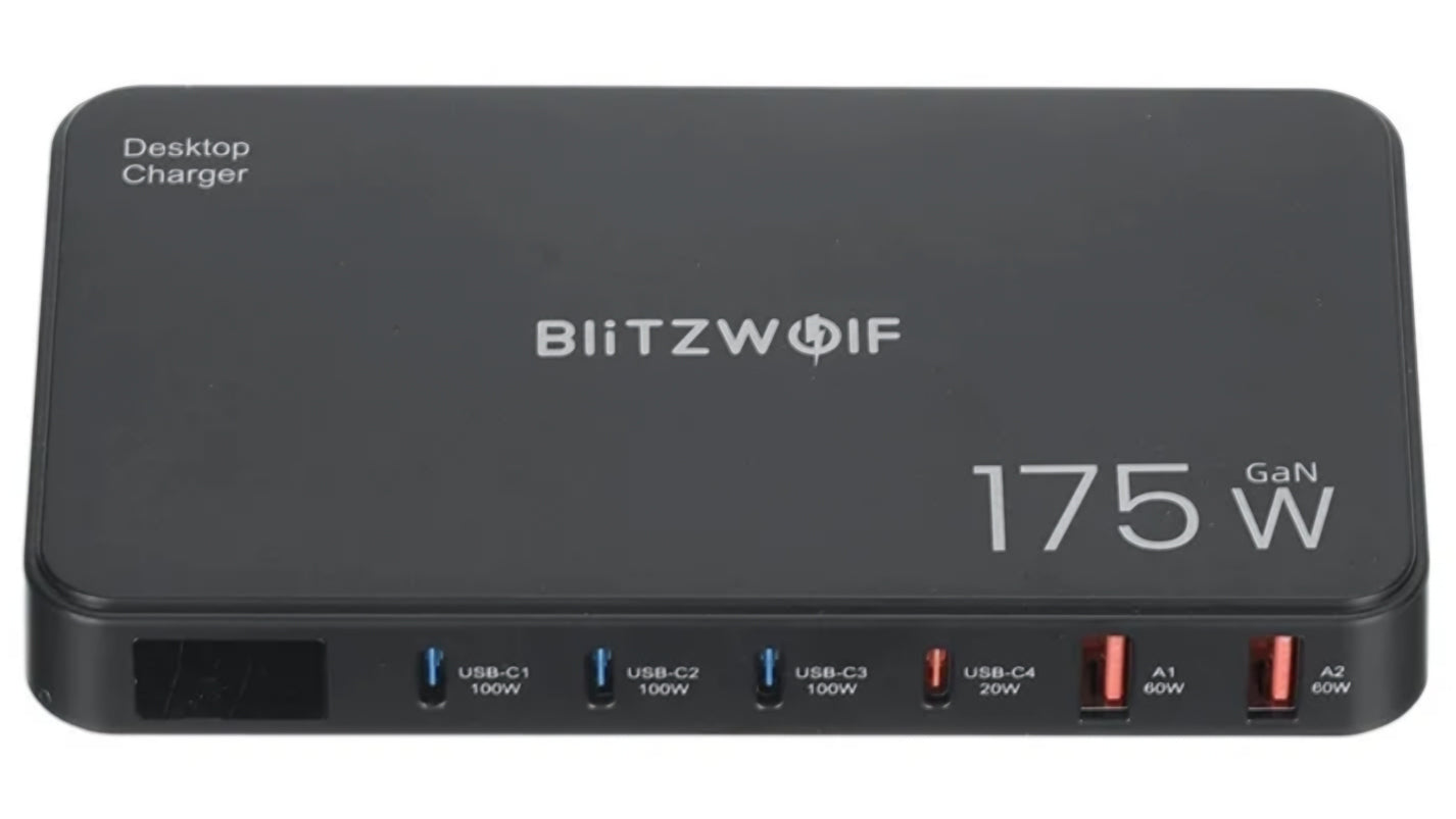 Nabíjecí stanice BlitzWolf BW-S30, 175W, 5A, 2 x USB-A - 4 x USB-C, Černá