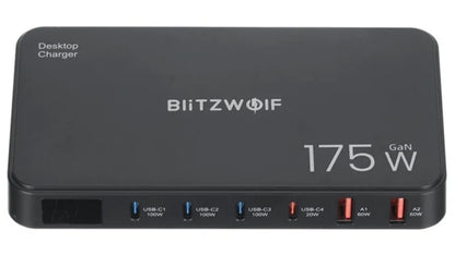 Nabíjecí stanice BlitzWolf BW-S30, 175W, 5A, 2 x USB-A - 4 x USB-C, Černá