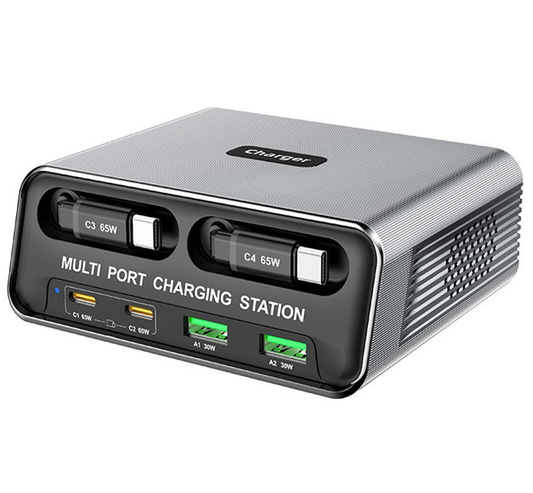 Nabíječka stanice s kabelem USB-C OEM WLX-60C, 130W, 2 x USB-A - 2 x USB-C, šedá