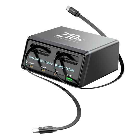 Nabíječka stanice s kabelem USB-C OEM WLX-60E, 210W, 3A, 1 x USB-A - 3 x USB-C, Šedá