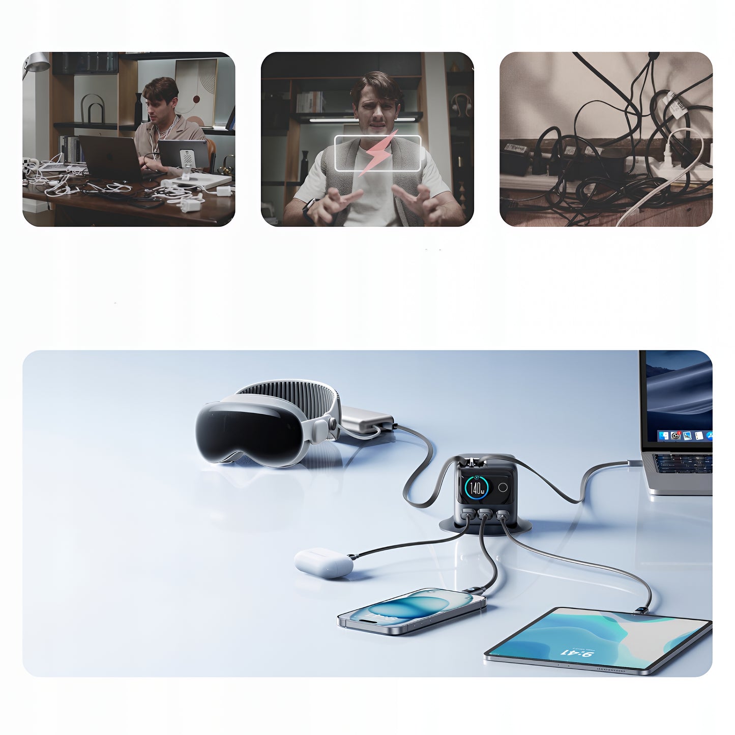 Joyroom Podix JR-TRD01 Charging Station with USB-C Cable, 140W, 1 x USB-C - 2 x USB-A, Gray