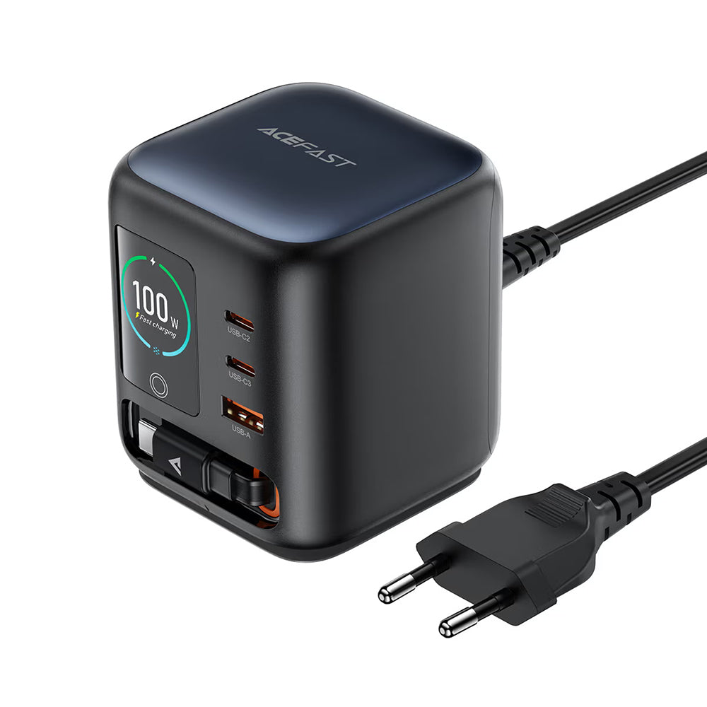 Nabíječka stanice s kabelem USB-C Acefast Z10, 100W, 1 x USB-A - 2 x USB-C, černá
