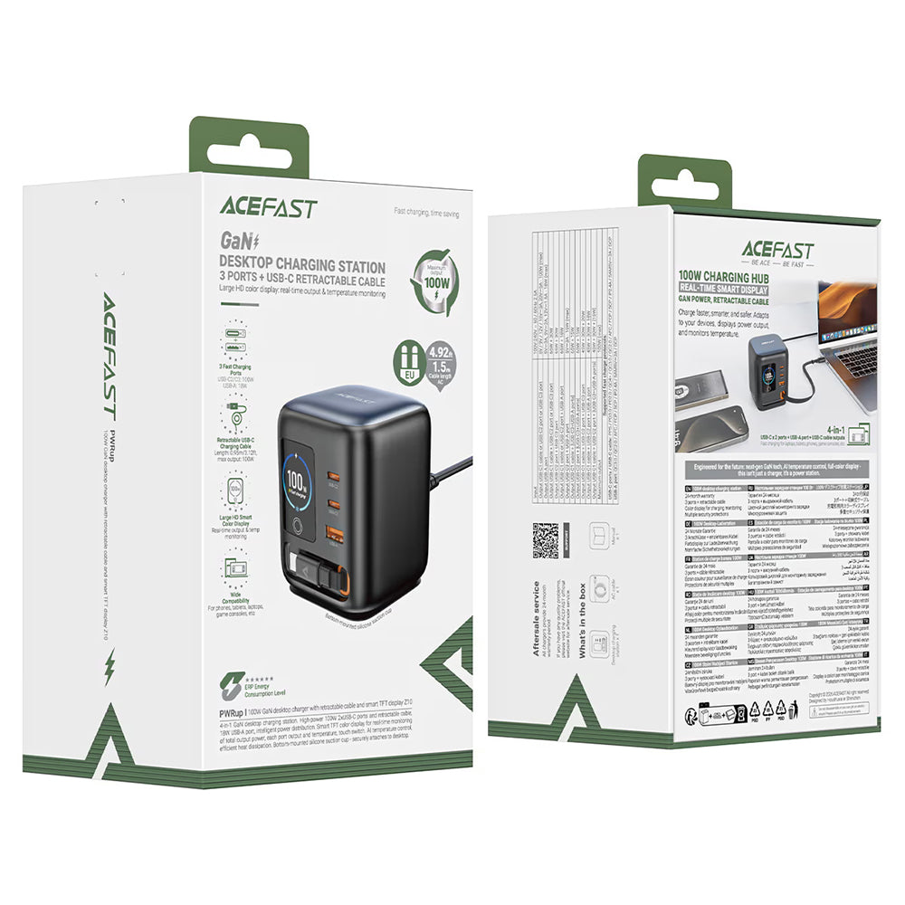 Nabíječka stanice s kabelem USB-C Acefast Z10, 100W, 1 x USB-A - 2 x USB-C, černá