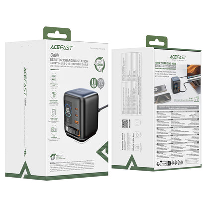 Nabíječka stanice s kabelem USB-C Acefast Z10, 100W, 1 x USB-A - 2 x USB-C, černá