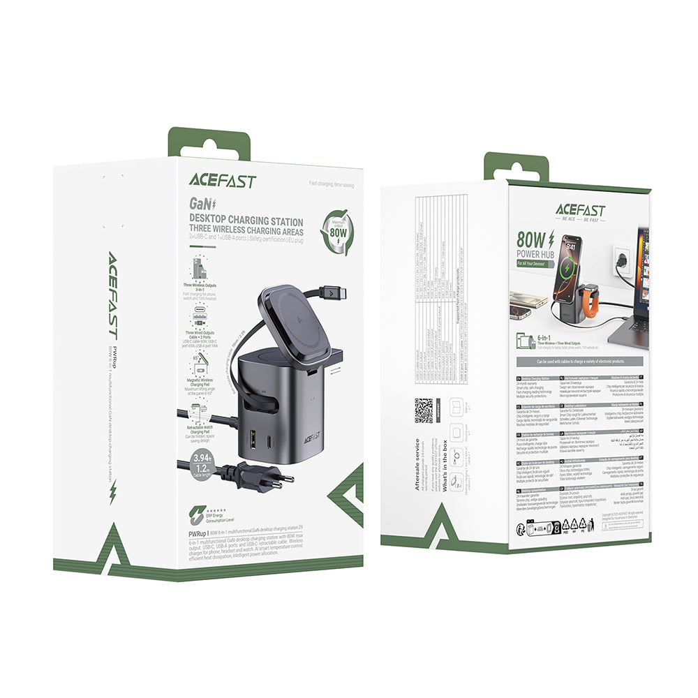 Nabíjecí stanice s kabelem USB-C Acefast Z9 QI 6v1, 80W, 1 x USB-C - 1 x USB-A, černá