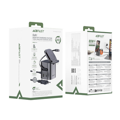 Nabíjecí stanice s kabelem USB-C Acefast Z9 QI 6v1, 80W, 1 x USB-C - 1 x USB-A, černá