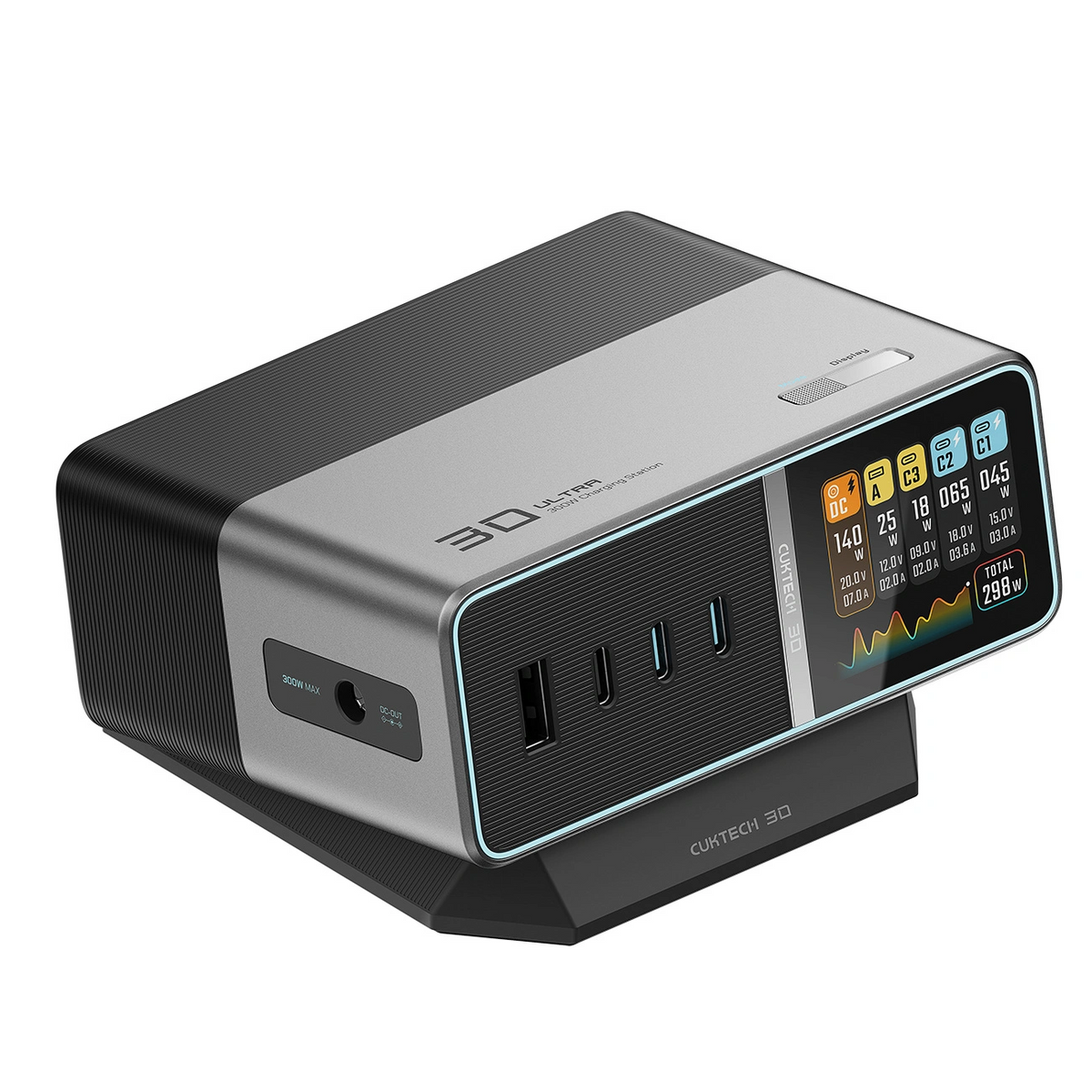 Nabíječka stanice Cuktech TA3005U, 300W, 1 x DC - 1 x USB-A - 3 x USB-C, Šedá