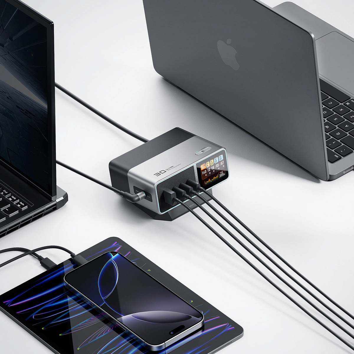 Nabíječka stanice Cuktech TA3005U, 300W, 1 x DC - 1 x USB-A - 3 x USB-C, Šedá