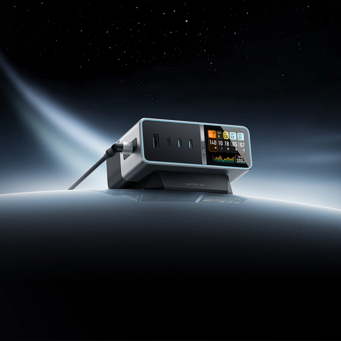 Nabíječka stanice Cuktech TA3005U, 300W, 1 x DC - 1 x USB-A - 3 x USB-C, Šedá