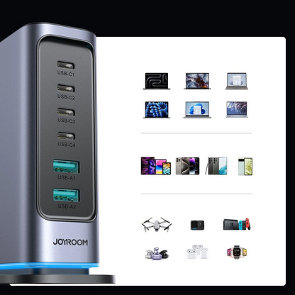 Nabíječka stanice Joyroom JR-TCM02 UK, 65W, 3,25A, 2 x USB-A - 4 x USB-C, šedá