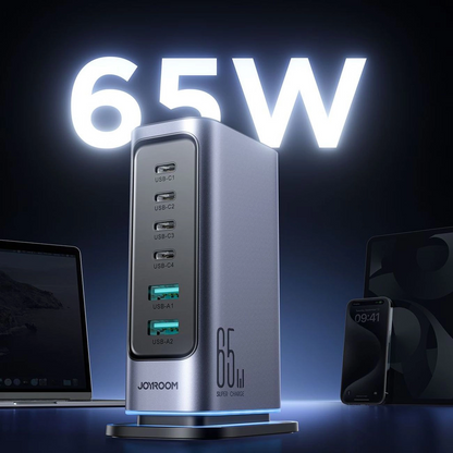 Nabíječka stanice Joyroom JR-TCM02 UK, 65W, 3,25A, 2 x USB-A - 4 x USB-C, šedá