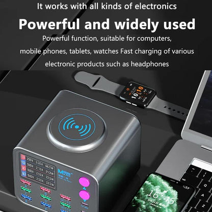 Nabíjecí stanice MaAnt DianBa No.2 QI, 300W, 3A, 3 x USB-C - 9 x USB-A, Šedá