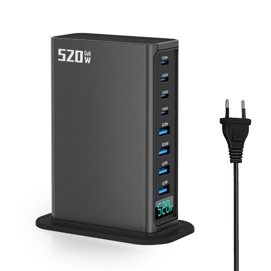 Nabíječka stanice OEM, 520W, 5A, 4 x USB-A - 4 x USB-C, Šedá