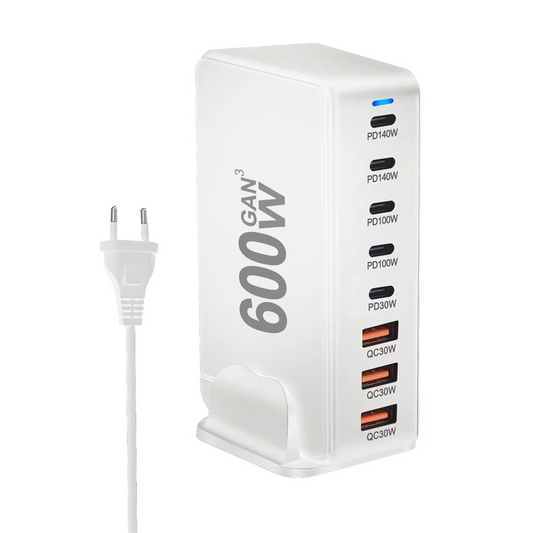 OEM Nabíjecí Stanice, 600W, 4 x USB-A - 4 x USB-C, Bílá