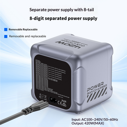 Nabíječka stanice OEM BK-126D, 140W, 5A, 2 x USB-A - 6 x USB-C, Šedá