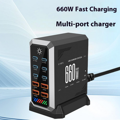 Nabíječka stanice OEM HW18, 660W, 5A, 4 x USB-A - 6 x USB-C, černá