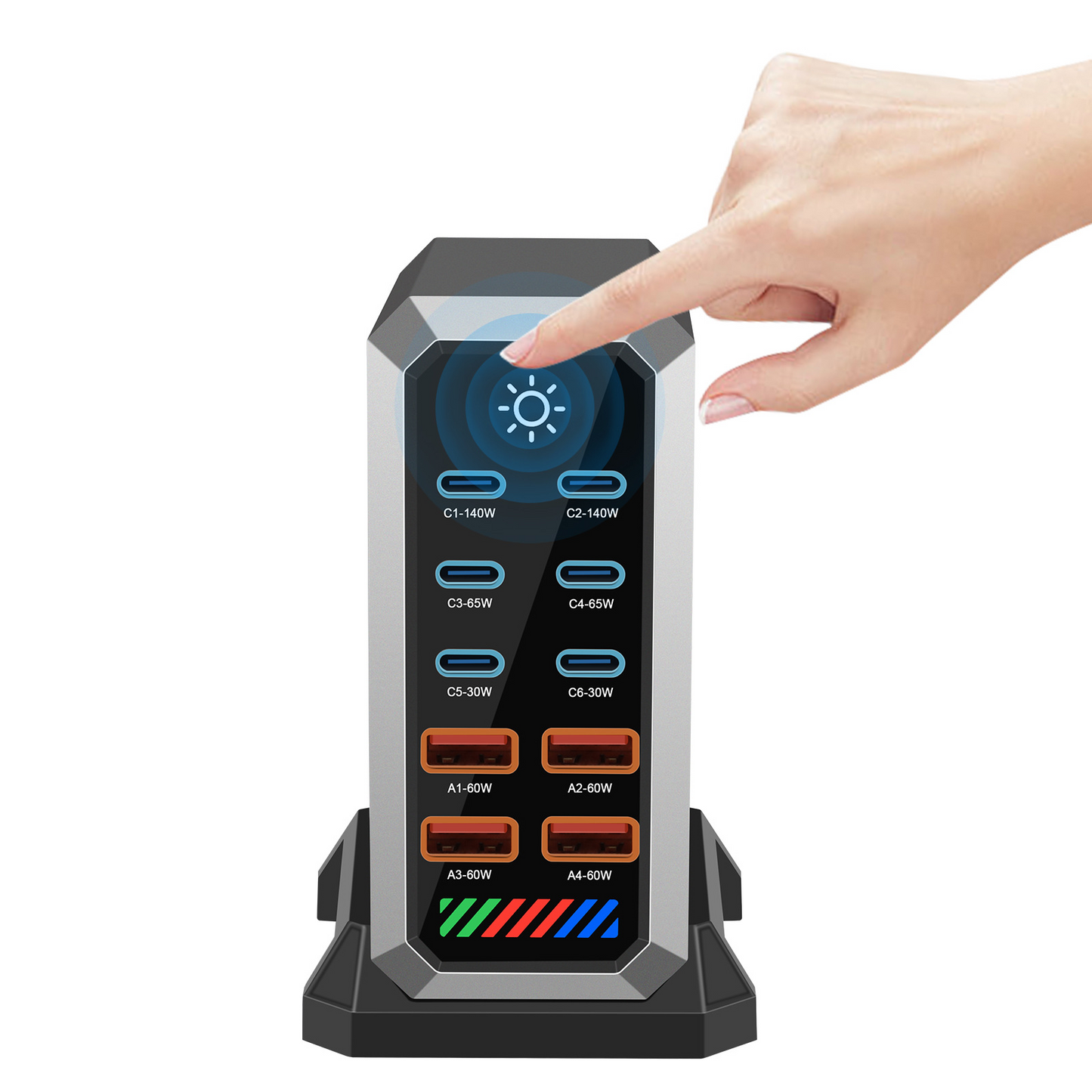 Nabíječka stanice OEM HW18, 660W, 5A, 4 x USB-A - 6 x USB-C, černá
