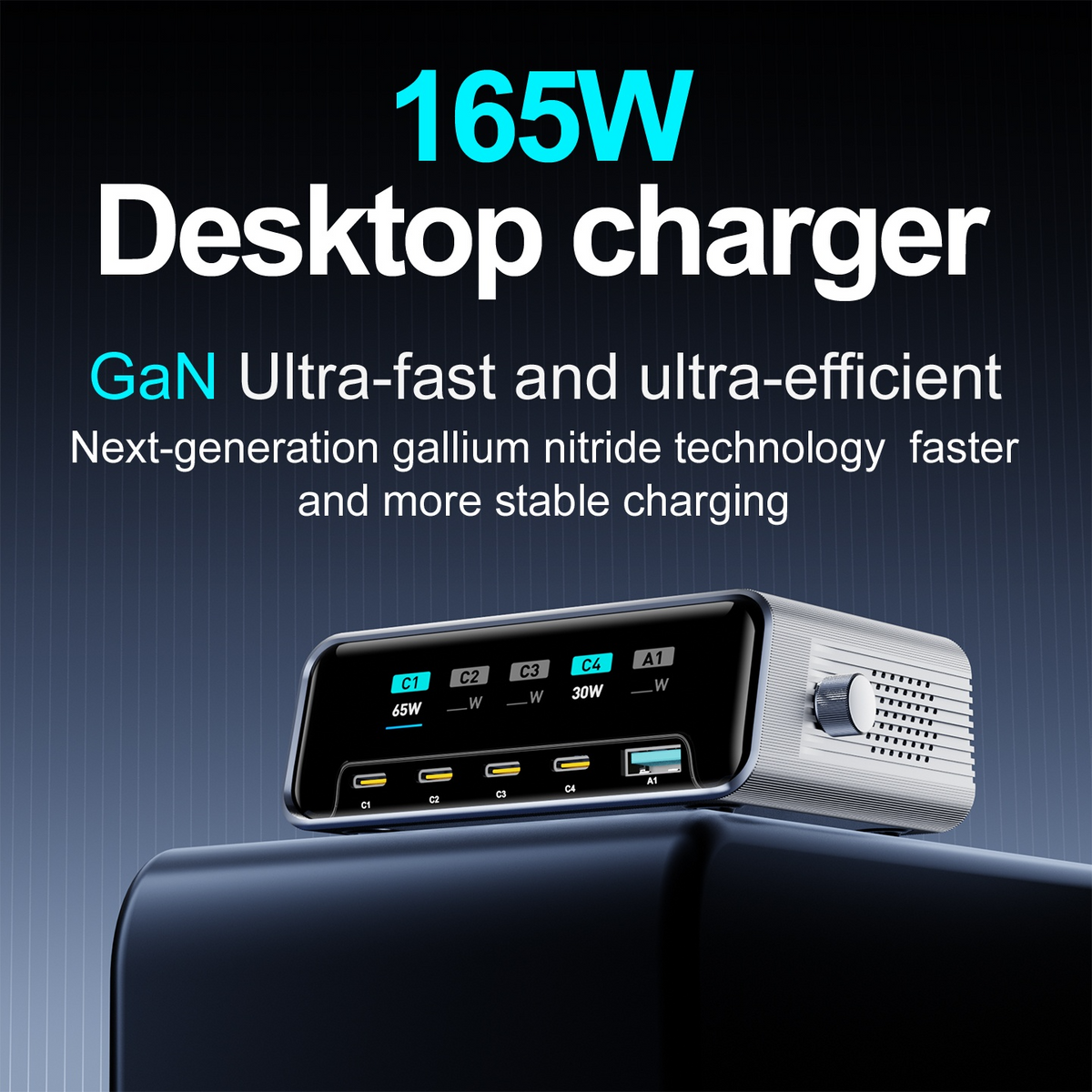 Nabíječka stanice OEM WLX-60G, 140W, 5A, 1 x USB-A - 4 x USB-C, šedá