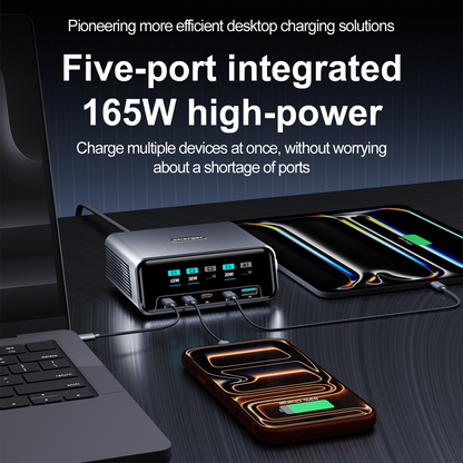 Nabíječka stanice OEM WLX-60G, 140W, 5A, 1 x USB-A - 4 x USB-C, šedá