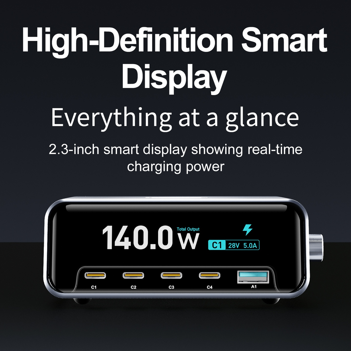 Nabíječka stanice OEM WLX-60G, 140W, 5A, 1 x USB-A - 4 x USB-C, šedá