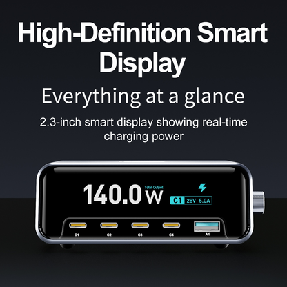 Nabíječka stanice OEM WLX-60G, 140W, 5A, 1 x USB-A - 4 x USB-C, šedá